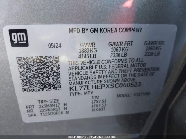 KL77LHEPXSC060523 Chevrolet Trax Fwd Lt