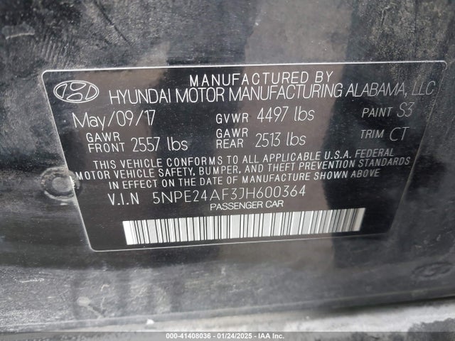 5NPE24AF3JH600364 Hyundai SONATA SE