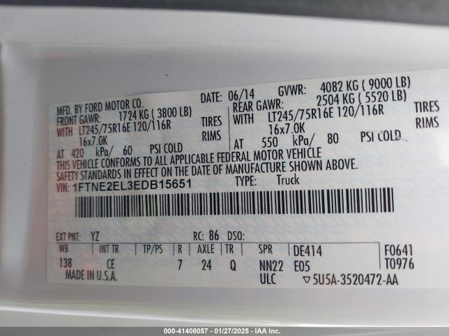 Ford E-250 Commercial 2014 1FTNE2EL3EDB15651 Image 9
