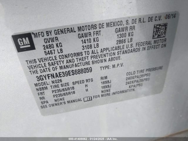 3GYFNAE39ES688059 Cadillac Srx Standard