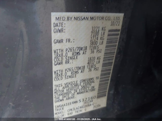 Nissan Titan S 4x2 2021 1N6AA1EE4MN532160 Image 9