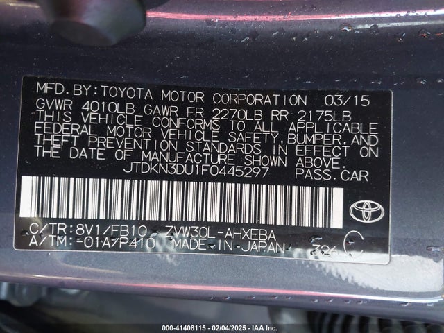 Toyota Prius Two 2015 JTDKN3DU1F0445297 Image 9