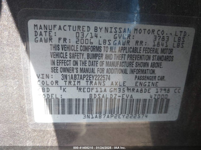 Nissan SENTRA SV 2014 3N1AB7AP2EY222574 Image 9