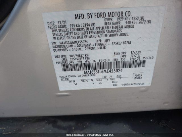 MAJ6S3JL6MC455024 Ford Ecosport Ses