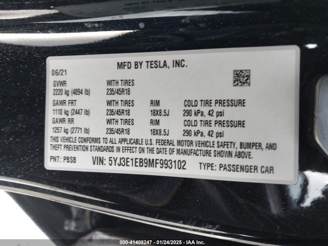 2021 TESLA MODEL 3 5YJ3E1EB9MF993102 Photo 8