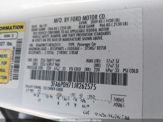 3FA6P0H71JR262575 Ford FUSION SE