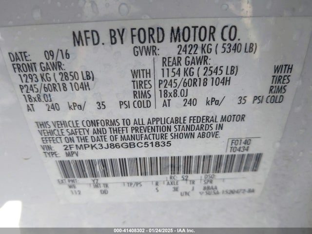 Ford EDGE SEL 2016 2FMPK3J86GBC51835 Image 9