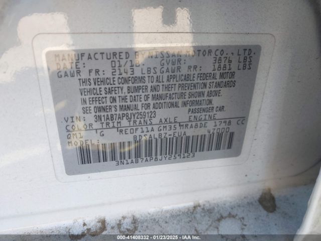 3N1AB7AP8JY259123 Nissan SENTRA S