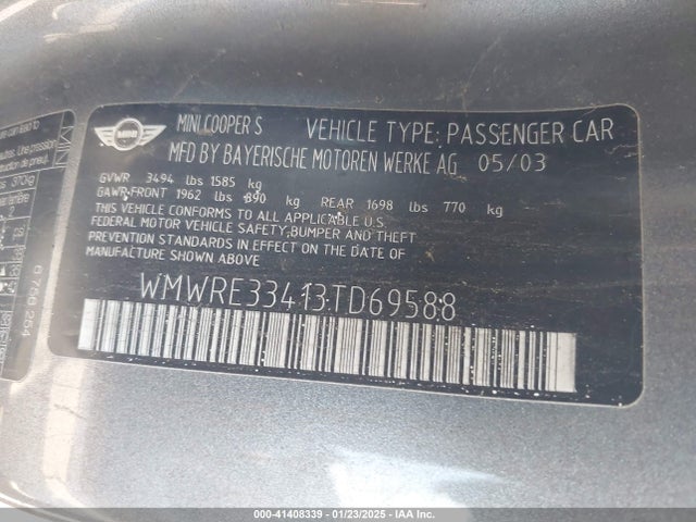 2003 MINI COOPER S WMWRE33413TD69588 Photo 8
