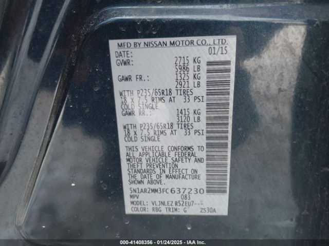 5N1AR2MM3FC637230 Nissan Pathfinder Platinum/s/sl/sv