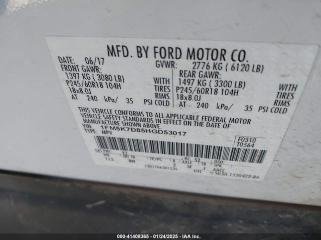 Ford EXPLORER XLT 2017 1FM5K7D85HGD53017 Image 9