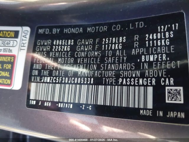 JHMZC5F30JC005338 Honda Clarity Plug-in Hybrid Touring