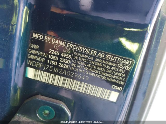 2002 MERCEDES-BENZ CL 500 WDBPJ75J82A029649 Photo 8