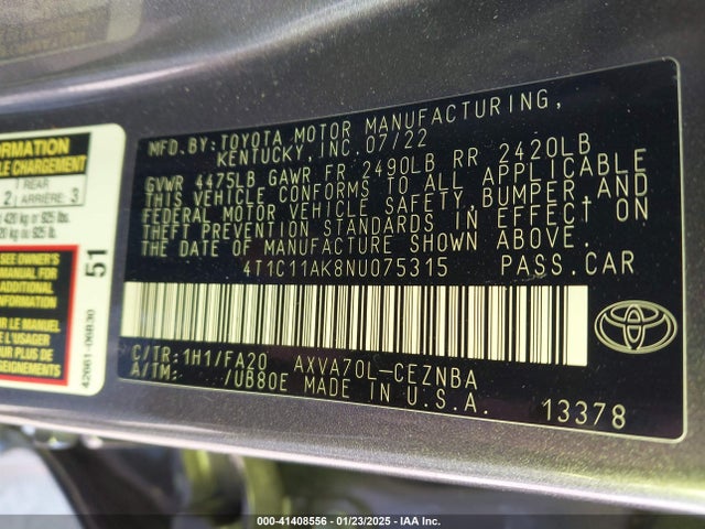 4T1C11AK8NU075315 Toyota CAMRY LE
