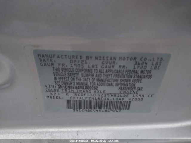 3N1CN8EV4ML869262 Nissan Versa Sv Xtronic Cvt