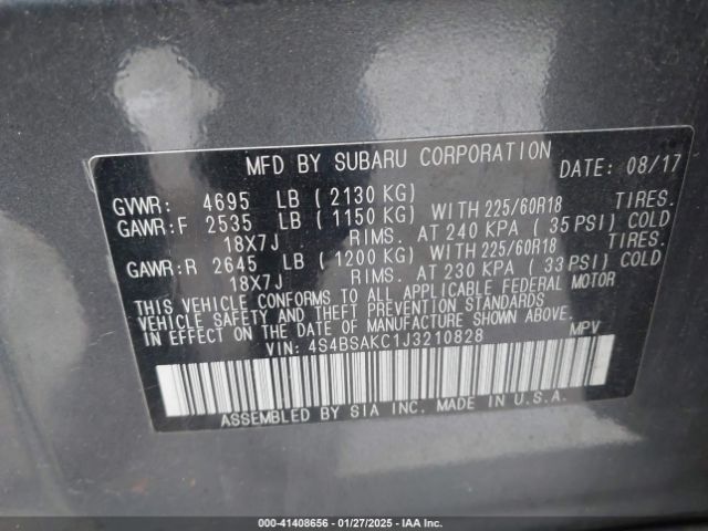 4S4BSAKC1J3210828 Subaru Outback 2.5i Limited