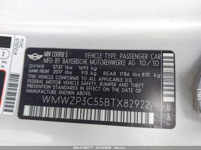 2011 MINI COOPER S WMWZP3C55BTX82922 Photo 8