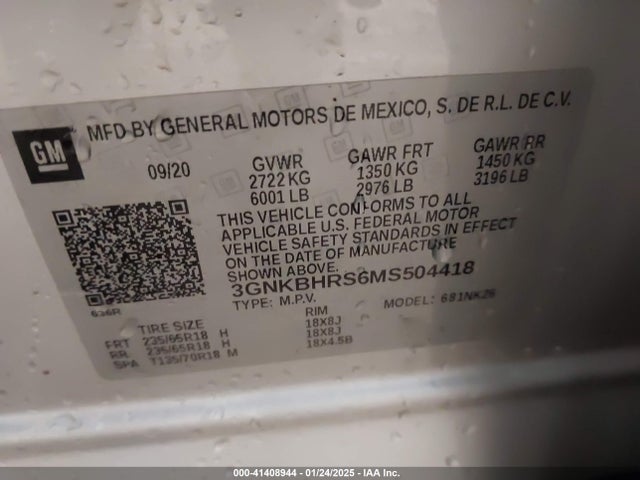 3GNKBHRS6MS504418 Chevrolet Blazer Awd 2lt