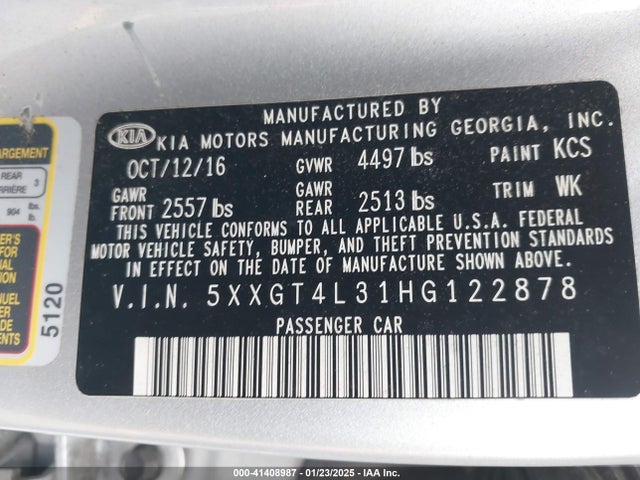 KIA Optima Lx 2017 5XXGT4L31HG122878 Image 9