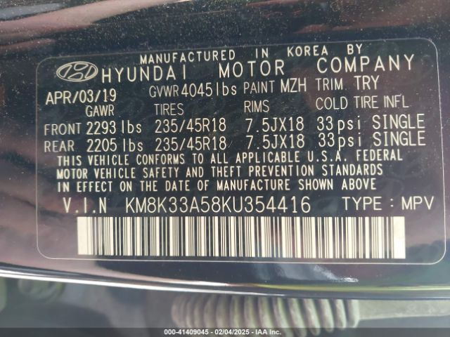 KM8K33A58KU354416 Hyundai Kona Limited