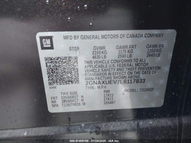 2GNAXUEV7L6117833 Chevrolet Equinox Awd Lt 1.5l Turbo