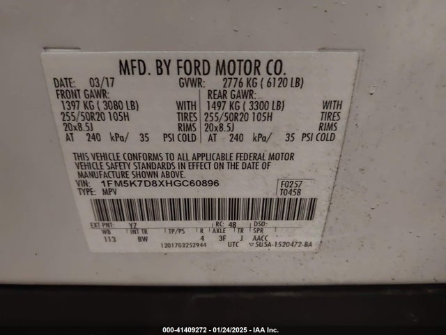 1FM5K7D8XHGC60896 Ford EXPLORER XLT