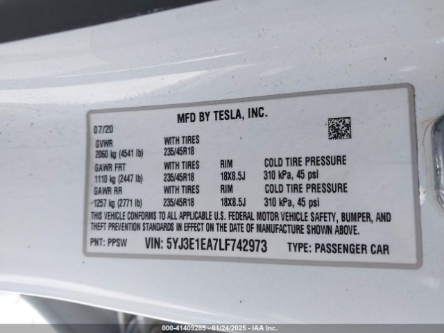 5YJ3E1EA7LF742973 Tesla Model 3 Standard Range Plus Rear-wheel Drive/standard Range Rear-wheel Drive