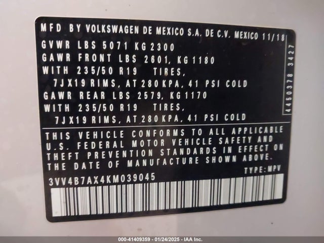3VV4B7AX4KM039045 Volkswagen Tiguan 2.0t Sel Premium/2.0t Sel Premium R-line