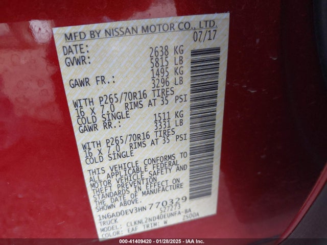 Nissan Frontier Sv 2017 1N6AD0EV3HN770329 Image 9