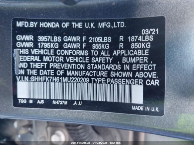 2021 HONDA CIVIC SHHFK7H61MU220209 Photo 8