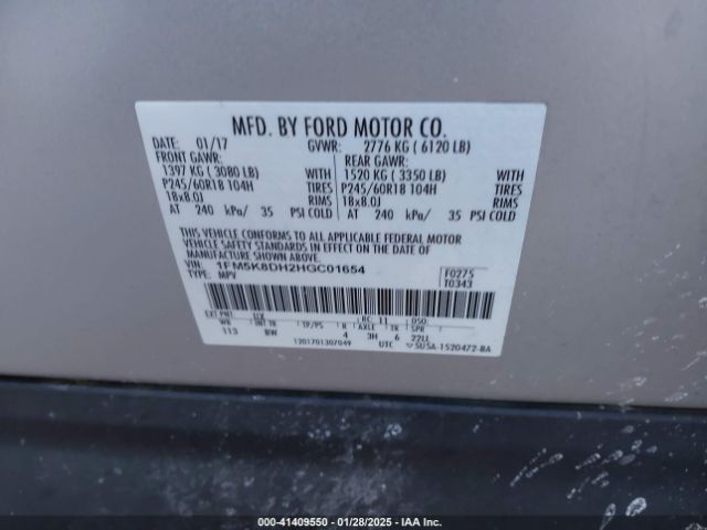1FM5K8DH2HGC01654 Ford EXPLORER XLT