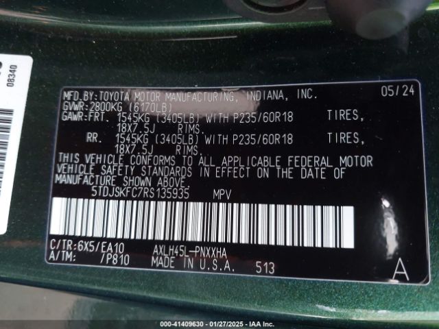 5TDJSKFC7RS135935 Toyota SIENNA XLE