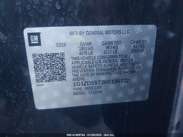 1G1ZD5ST3KF196332 Chevrolet MALIBU LT