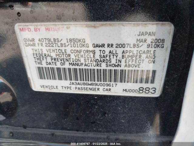 2009 MITSUBISHI LANCER JA3AU86W89U009617 Photo 8