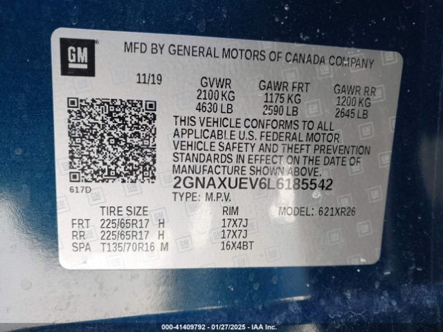 2GNAXUEV6L6185542 Chevrolet Equinox Awd Lt 1.5l Turbo