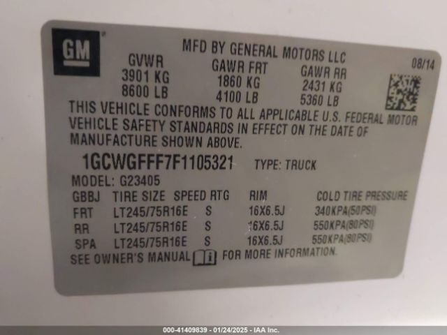 1GCWGFFF7F1105321 Chevrolet Express 2500 Work Van