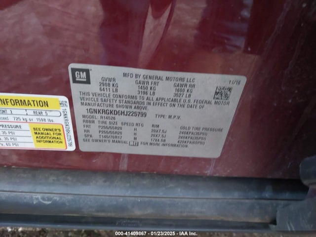 1GNKRGKD6HJ225799 Chevrolet Traverse 1lt
