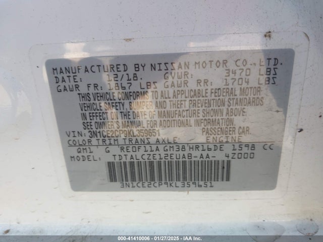 3N1CE2CP9KL359651 Nissan Versa Note S