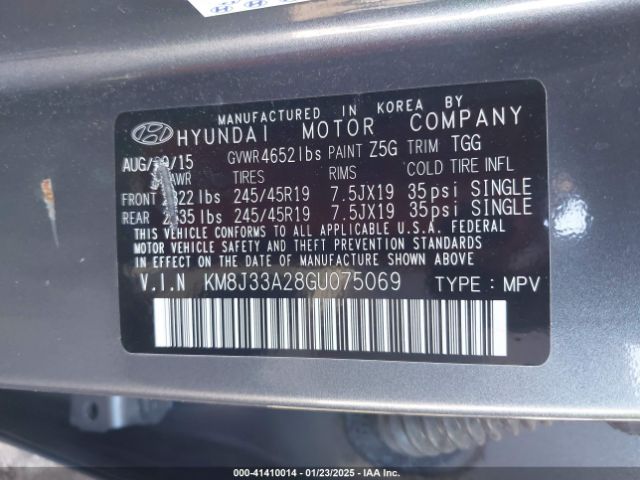 KM8J33A28GU075069 Hyundai Tucson Sport