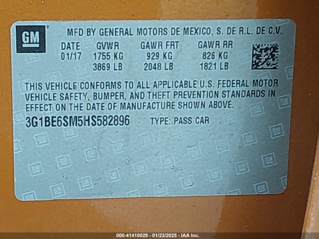 Chevrolet Cruze Lt Auto 2017 3G1BE6SM5HS582896 Image 9