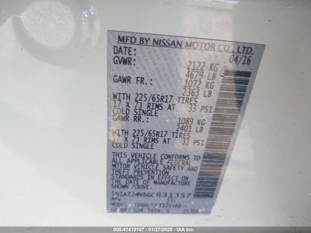 5N1AT2MV6GC831357 Nissan ROGUE SV