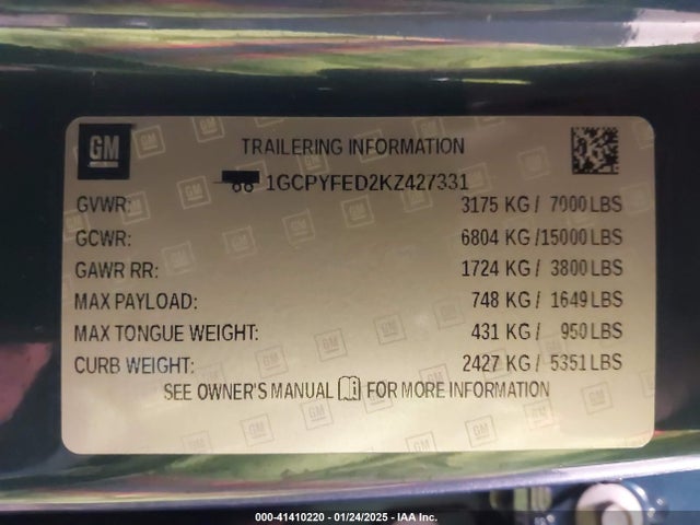 1GCPYFED2KZ427331 Chevrolet Silverado 1500 Lt Trail Boss