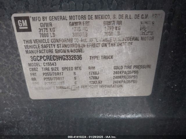 3GCPCREC9HG332636 Chevrolet Silverado 1500 1lt