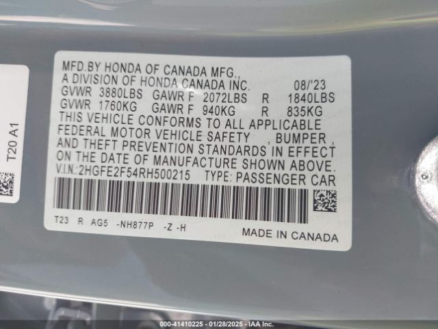 2HGFE2F54RH500215 Honda Civic Sport
