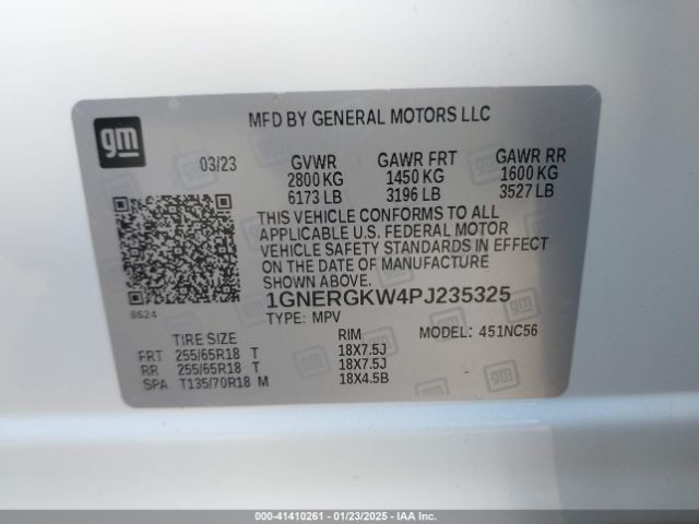 1GNERGKW4PJ235325 Chevrolet Traverse Fwd Lt Cloth