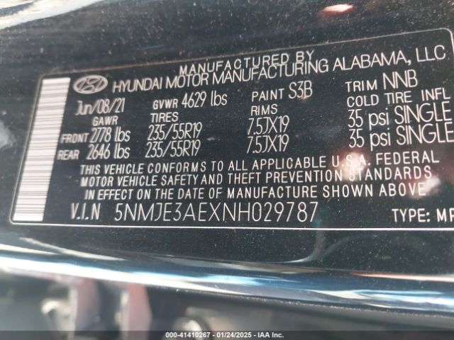 5NMJE3AEXNH029787 Hyundai Tucson Limited