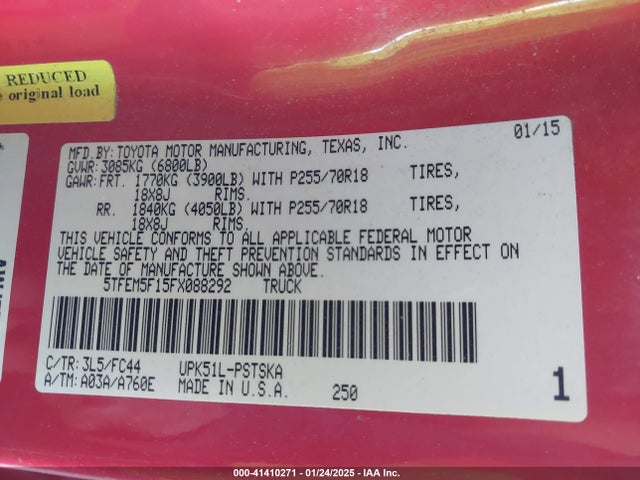 5TFEM5F15FX088292 Toyota Tundra Sr5 4.6l V8