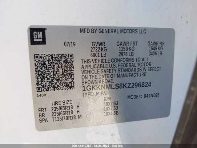 1GKKNMLS8KZ296824 GMC Acadia Slt-1