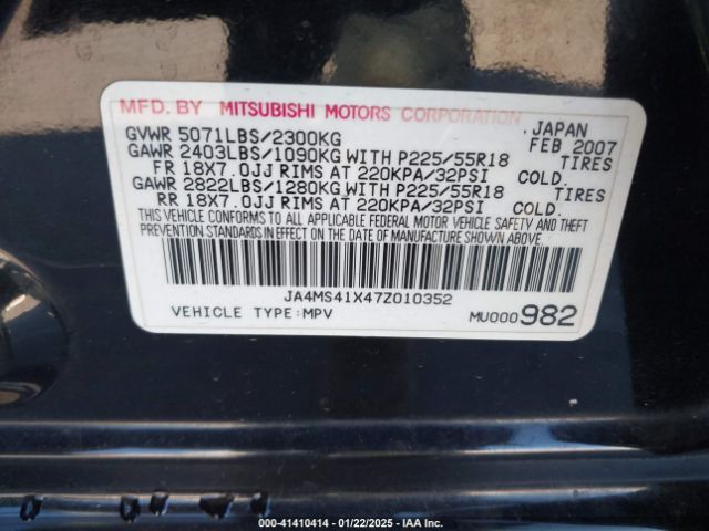 2007 MITSUBISHI OUTLANDER JA4MS41X47Z010352 Photo 8