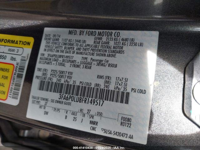 3FA6P0LU8FR149517 Ford Fusion Hybrid Se